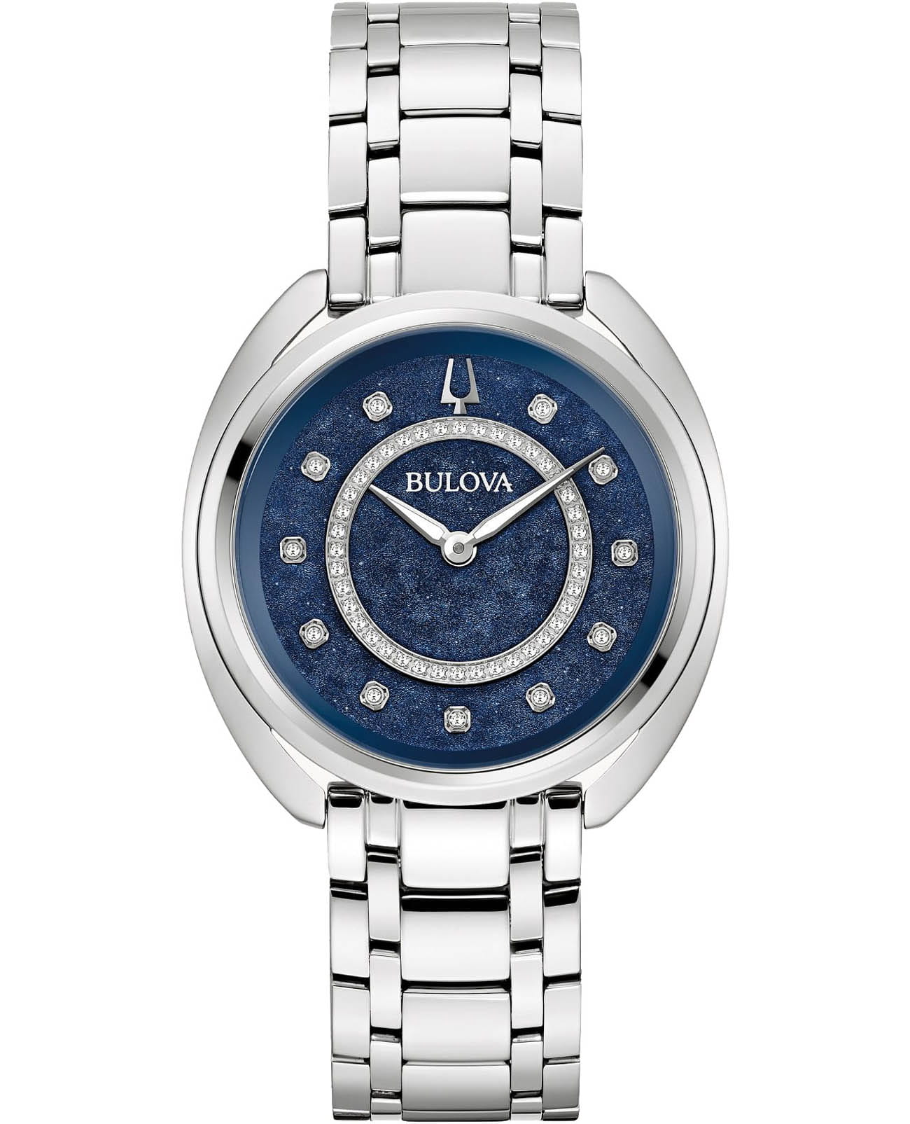 Bulova Bulova Duality 96X160  96X160 кварцевые женские часы синий циферблат, браслет нержавеющая сталь — вид спереди