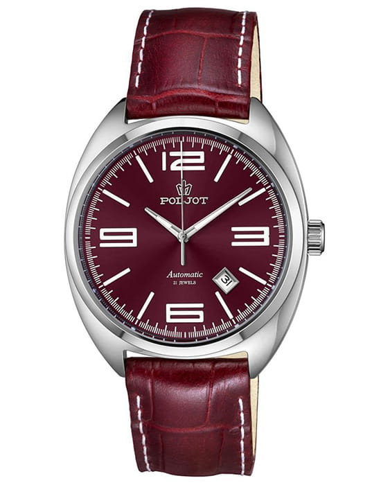 Полет Полет Селигер 8215.241269  8215.241269 механические мужские часы красный циферблат, браслет кожаный — вид спереди