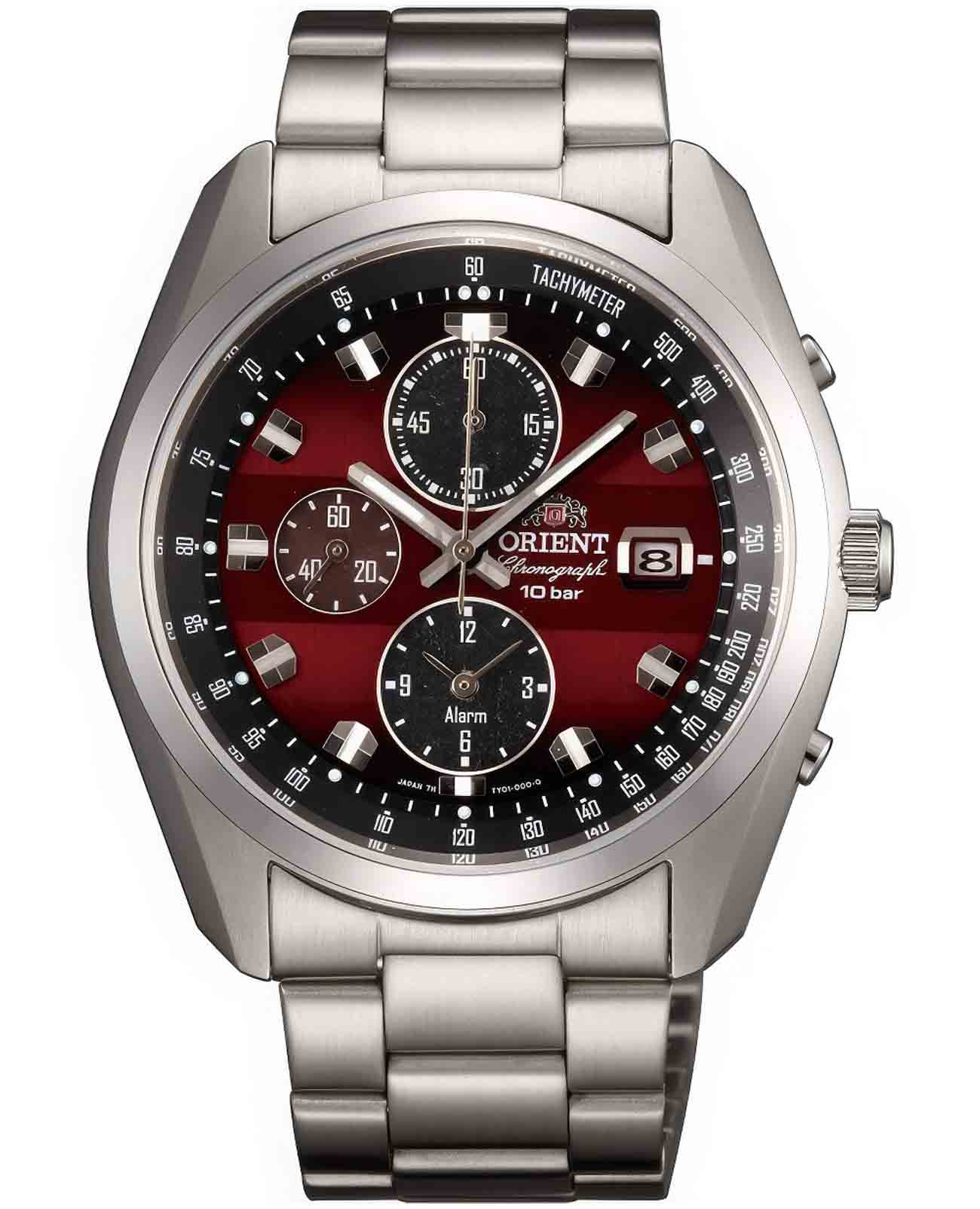 Orient Orient Chronograph WV0031TY  WV0031TY кварцевые мужские часы красный циферблат, браслет нержавеющая сталь — вид спереди