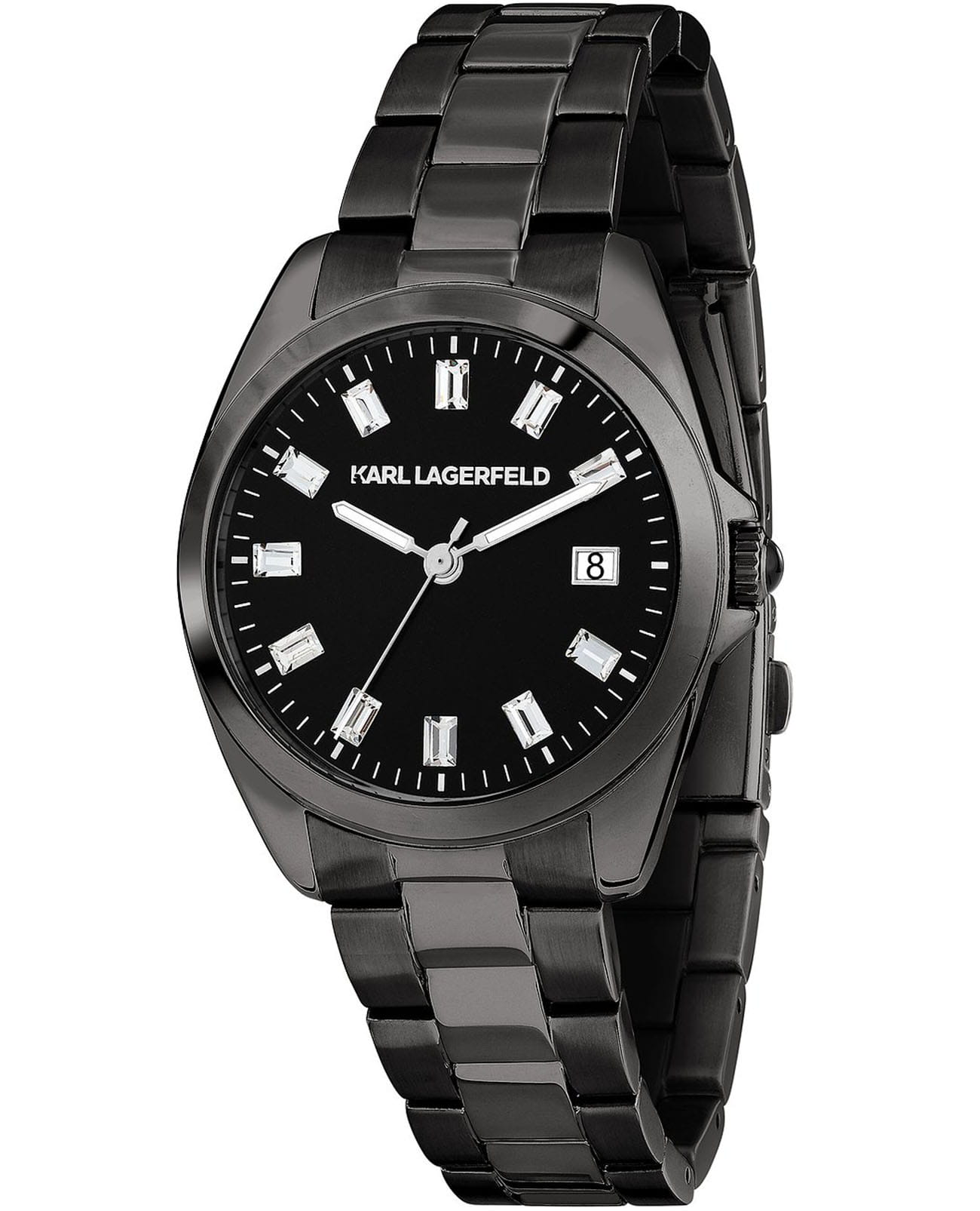 Karl Lagerfeld Karl Lagerfeld Round Essentials R0553101513  R0553101513 кварцевые женские часы черный циферблат, браслет нержавеющая сталь с ip-покрытием — вид спереди