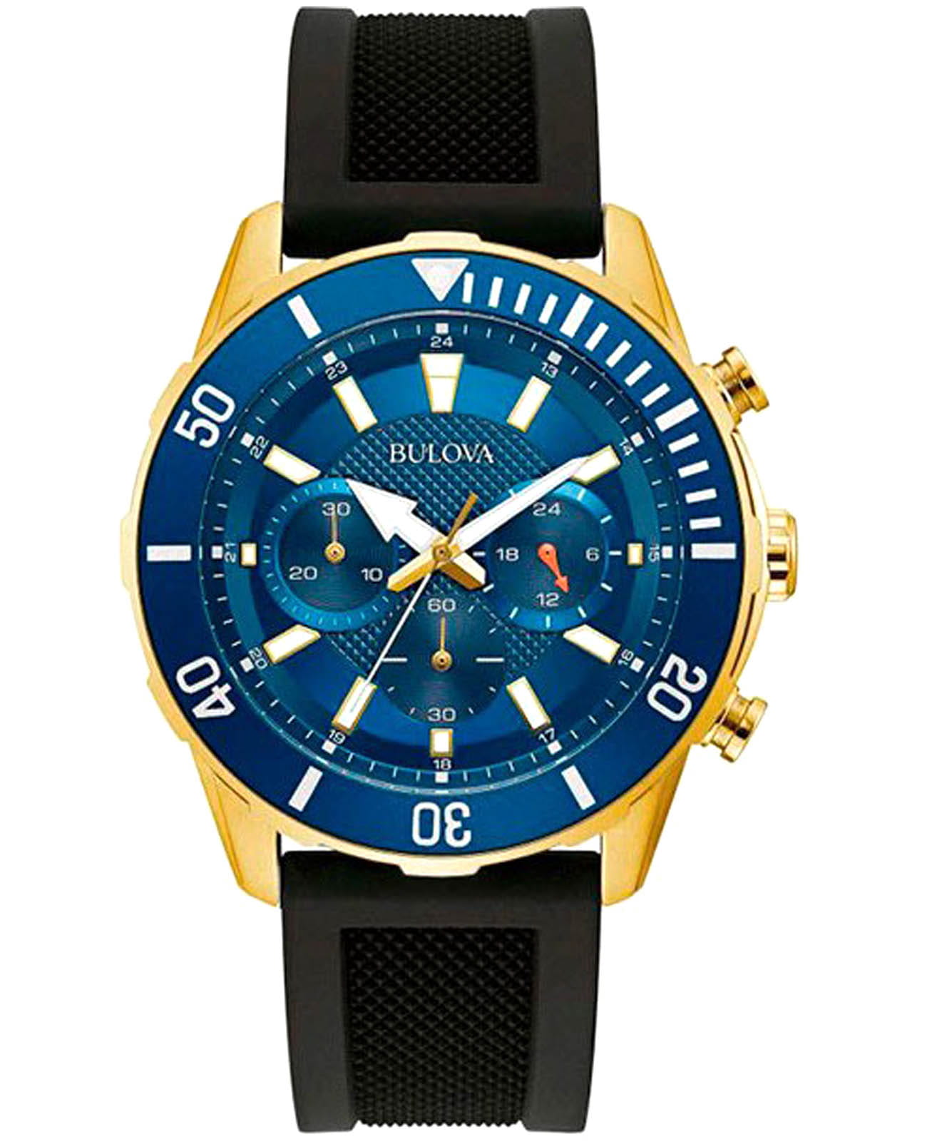 Bulova Bulova Sports 98A244  98A244 кварцевые мужские часы синий циферблат, браслет силикон — вид спереди