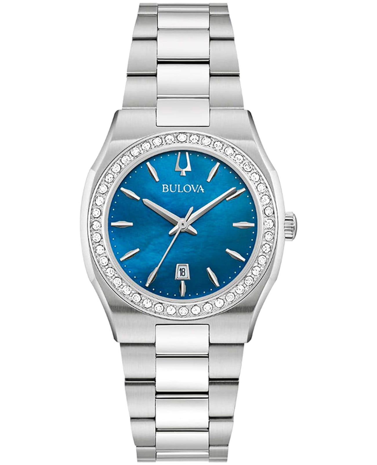 Bulova Bulova Surveyor 96R246  96R246 кварцевые женские часы синий циферблат, браслет нержавеющая сталь — вид спереди