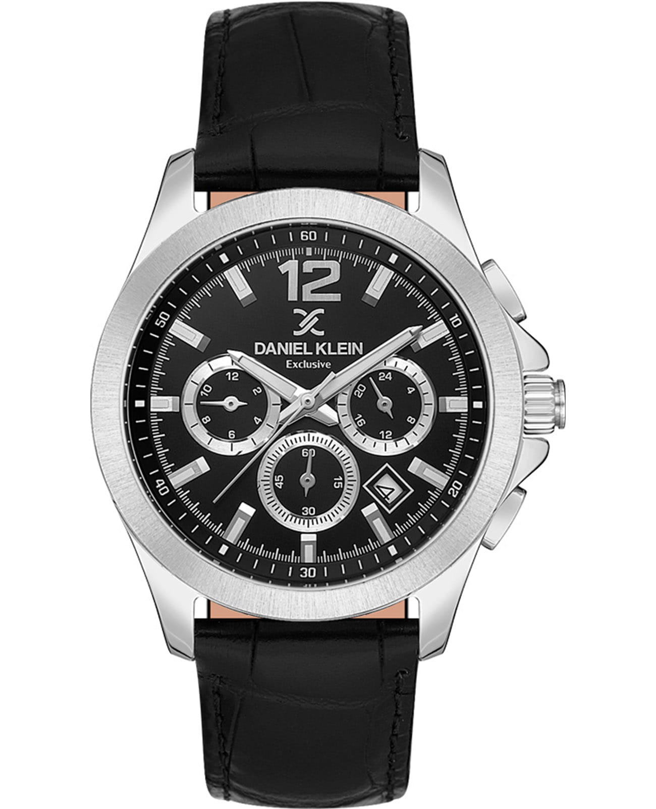 Daniel Klein Daniel Klein Exclusive DK.1.13671-1  DK.1.13671-1 кварцевые мужские часы черный циферблат, браслет кожаный — вид спереди