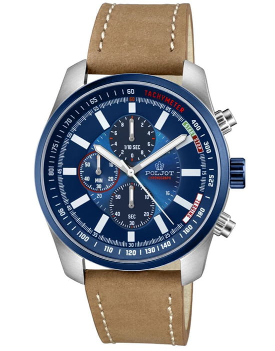 Полет Полет Эльбрус VD55.291234  VD55.291234 кварцевые мужские часы синий циферблат, браслет кожаный — вид спереди