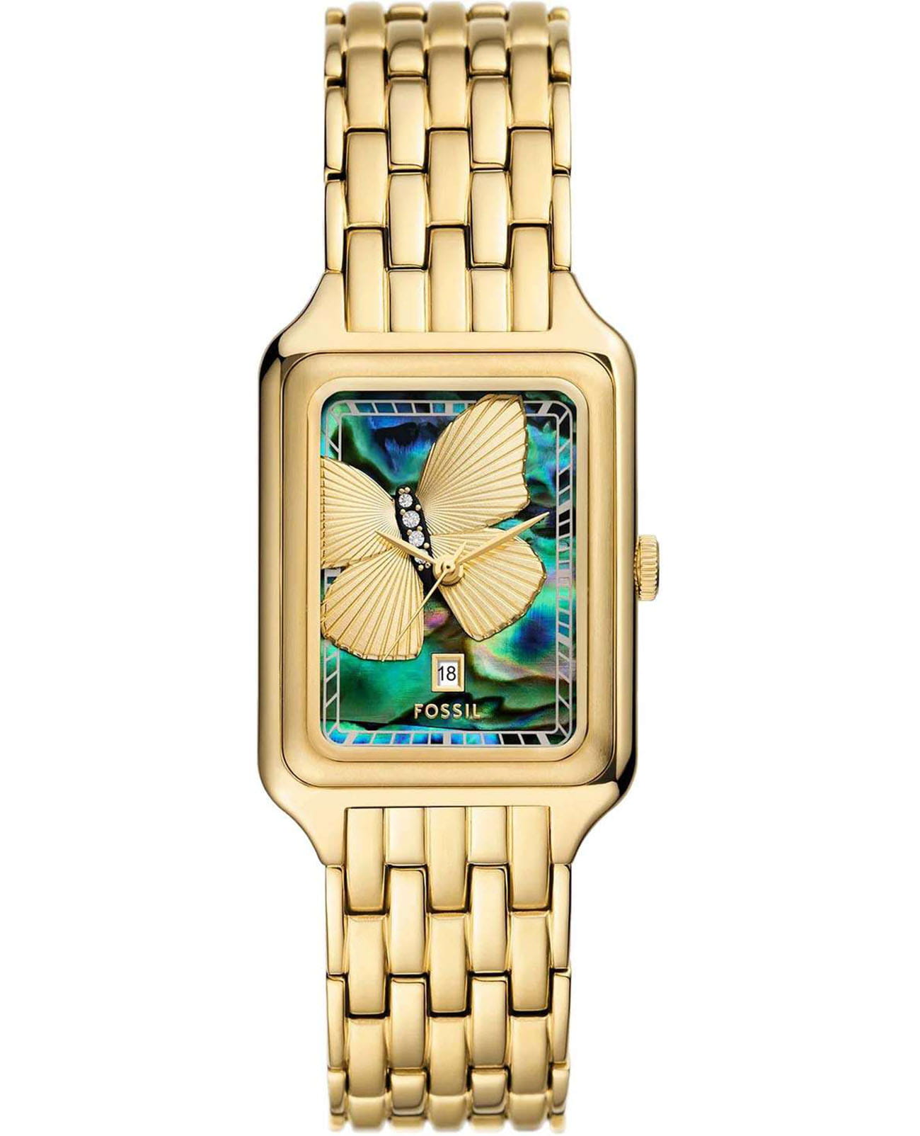 Fossil Fossil Raquel ES5409  ES5409 кварцевые женские часы цветной циферблат, браслет нержавеющая сталь с ip-покрытием — вид спереди