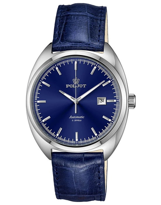 Полет Полет Селигер 8215.241272  8215.241272 механические мужские часы синий циферблат, браслет кожаный — вид спереди