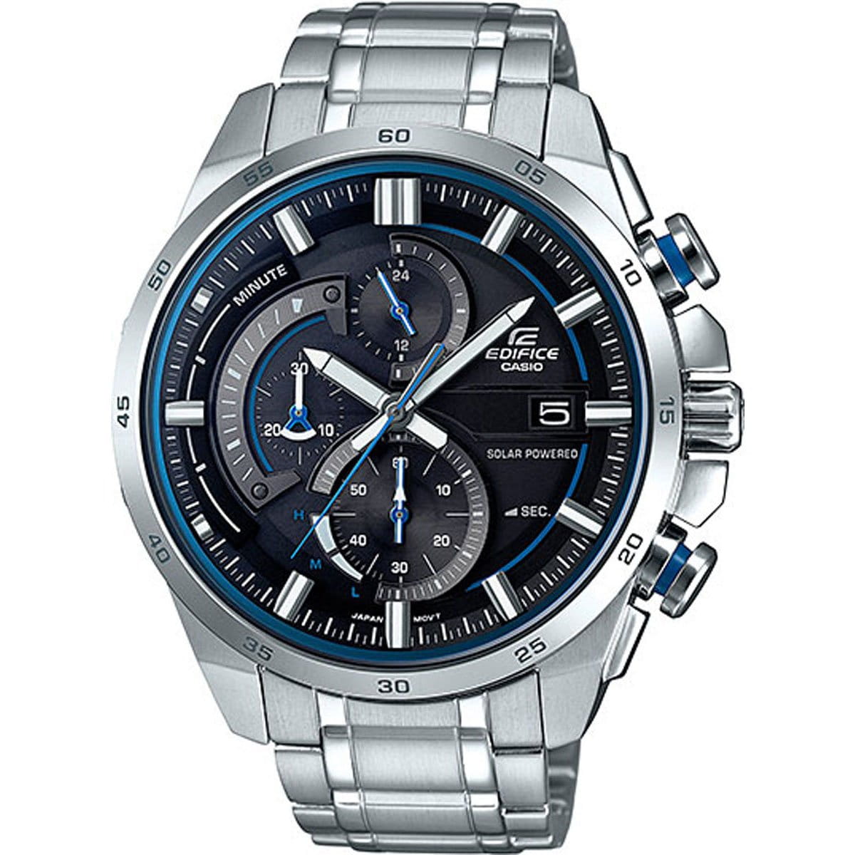 Casio Casio Edifice EQS-600D-1A2 EQS EQS-600D-1A2 автокварц (кинетик) мужские часы черный циферблат, браслет нержавеющая сталь — вид спереди