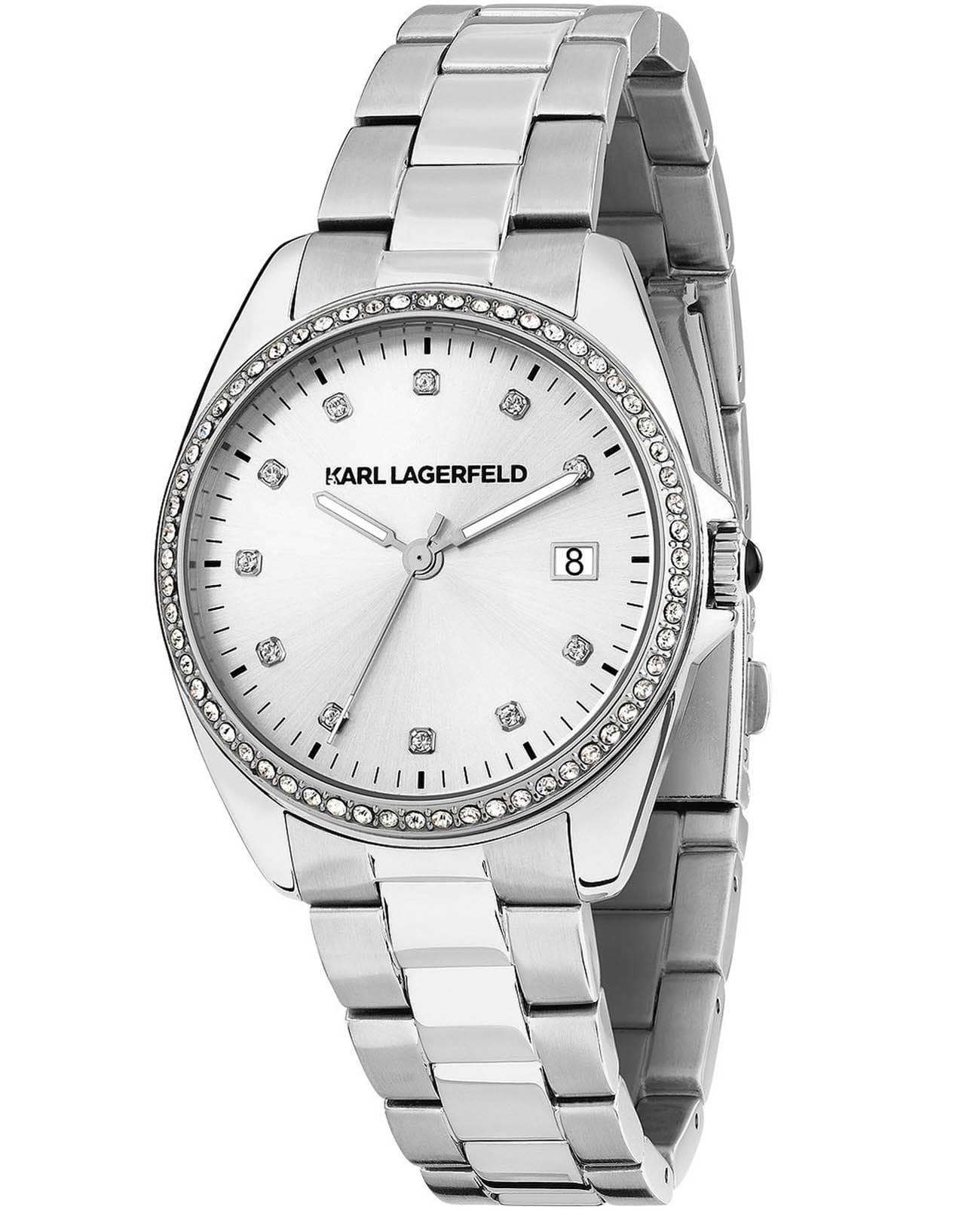 Karl Lagerfeld Karl Lagerfeld Round Essentials R0553101510  R0553101510 кварцевые женские часы серебристый циферблат, браслет нержавеющая сталь — вид спереди