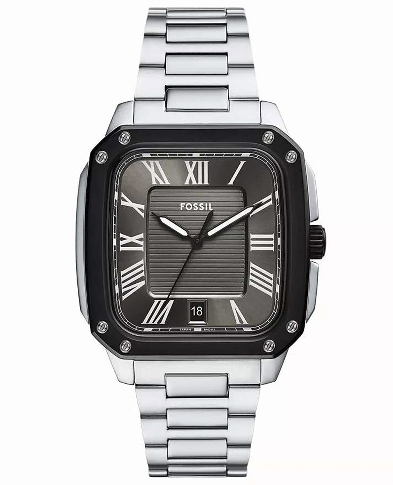 Fossil Fossil Crosby FS6122  FS6122 кварцевые мужские часы черный циферблат, браслет нержавеющая сталь — вид спереди