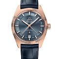 Omega Omega Constellation Globemaster 130.53.41.22.03.001 Globemaster 13053412203001 механические мужские часы синий циферблат, браслет кожаный — вид спереди