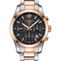 Longines Longines Conquest Collection L2.786.5.56.7  L27865567 механические мужские часы черный циферблат, браслет нержавеющая сталь + золото 18к — вид спереди