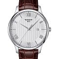 Tissot Tissot Tradition T063.610.16.038.00 Tradition T0636101603800 кварцевые мужские часы серебристый циферблат, браслет кожаный — вид спереди