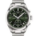 Tissot Tissot PR 100 Chronograph T150.417.11.091.00 PR 100 T1504171109100 кварцевые мужские часы  зеленый циферблат, браслет нержавеющая сталь — вид спереди