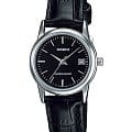 Casio Casio LTP-V002L-1A  LTP-V002L-1A кварцевые женские часы черный циферблат, браслет кожаный — вид спереди
