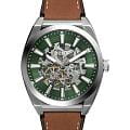 Fossil Fossil Everett ME3261  ME3261 механические мужские часы зеленый циферблат, браслет кожаный — вид спереди