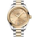 Omega Omega Seamaster Aqua Terra 220.20.34.20.08.001 Aqua Terra 22020342008001 механические женские часы золотой циферблат, браслет нержавеющая сталь + золото 18к — вид спереди