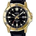 Casio Casio Collection MTP-VD01GL-1EVUDF (MTP-VD01GL-1E)  MTP-VD01GL-1E кварцевые мужские часы черный циферблат, браслет кожаный — вид спереди