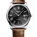 Longines Longines Master Collection L2.893.4.59.2  L28934592 механические мужские часы черный циферблат, браслет кожаный — вид спереди
