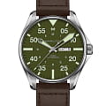 Hamilton Hamilton Khaki Aviation Pilot Schott NYC H64735561  H64735561 механические мужские часы зеленый циферблат, браслет кожаный — вид спереди