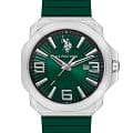 U.S. Polo Assn. U.S. Polo Assn. Fundamental USPA1065-04  USPA1065-04 кварцевые мужские часы зеленый циферблат, браслет силикон — вид спереди