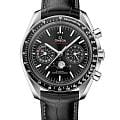 Omega Omega Speedmaster Moonphase 304.33.44.52.01.001  30433445201001 механические мужские часы  черный циферблат, браслет кожаный — вид спереди