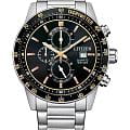 Citizen Citizen Chronograph AN3681-57E  AN3681-57E кварцевые мужские часы черный циферблат, браслет нержавеющая сталь — вид спереди