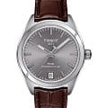 Tissot Tissot PR 100 Powermatic 80 Lady T101.207.16.071.00 PR 100 T1012071607100 механические женские часы серый циферблат, браслет кожаный — вид спереди