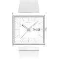 Swatch Swatch Square Bioceramic Standard SO34W700  SO34W700 кварцевые мужские часы белый циферблат, браслет биоматериал — вид спереди