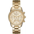 Michael Kors Michael Kors Ritz MK6356  MK6356 кварцевые женские часы золотой циферблат, браслет сталь с ip покрытием — вид спереди