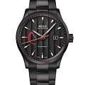 Mido Mido Multifort Power Reserve M038.424.33.051.00  M0384243305100 механические мужские часы черный циферблат, браслет нержавеющая сталь — вид спереди