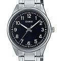 Casio Casio Collection MTP-V005D-1B4UDF (MTP-V005D-1B4)  MTP-V005D-1B4 кварцевые мужские часы черный циферблат, браслет нержавеющая сталь — вид спереди