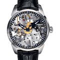 Tissot Tissot T-Complication Squelette Mechanical T070.405.16.411.00  T0704051641100 механические мужские часы серебристый циферблат, браслет кожаный — вид спереди