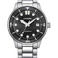 Citizen Citizen Automatic NJ0191-83E  NJ0191-83E механические мужские часы  черный циферблат, браслет нержавеющая сталь — вид спереди
