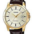 Casio Casio Collection MTP-V004GL-9AUDF (MTP-V004GL-9A)  MTP-V004GL-9A кварцевые мужские часы шампань циферблат, браслет кожаный — вид спереди