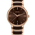 Rado Rado Centrix R30023302  R30023302 кварцевые мужские часы коричневый циферблат, браслет высокотехнологичная керамика + нержавеющая сталь с pvd покрытием — вид спереди