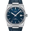 Tissot Tissot PRX T137.407.16.041.00  T1374071604100 механические мужские часы  синий циферблат, браслет кожаный — вид спереди