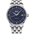 Mido Mido Baroncelli Signature M037.407.11.041.00  M0374071104100 механические мужские часы синий циферблат, браслет нержавеющая сталь — вид спереди