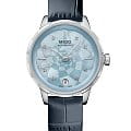 Mido Mido Rainflower M043.207.16.131.00  M0432071613100 механические женские часы  голубой циферблат, браслет кожаный — вид спереди