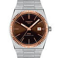 Tissot Tissot PRX Powermatic 80 Steel & 18k Gold T931.407.41.291.00  T9314074129100 механические мужские часы  коричневый циферблат, браслет нержавеющая сталь — вид спереди