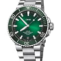 Oris Oris Aquis 01 400 7763 4157-07 8 24 09PEB  01 400 7763 4157-07 8 24 09PEB механические мужские часы  зеленый циферблат, браслет нержавеющая сталь — вид спереди