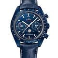 Omega Omega Speedmaster Moonphase 304.93.44.52.03.001  30493445203001 механические мужские часы синий циферблат, браслет кожаный — вид спереди