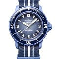Swatch Swatch x Blancpain Atlantic ocean SO35A100  SO35A100 механические мужские часы синий циферблат, браслет нейлон — вид спереди