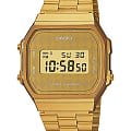 Casio Casio A-168WG-9BER  A-168WG-9B кварцевые мужские часы желтый циферблат, браслет сталь с ip покрытием — вид спереди