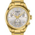 Tissot Tissot PR 100 Chronograph T150.417.33.031.00 PR 100 T1504173303100  кварцевые мужские часы  серебристый циферблат, браслет нержавеющая сталь с pvd-покрытием — вид спереди