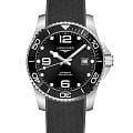 Longines Longines HydroConquest L3.781.4.56.9  L37814569 механические мужские часы  черный циферблат, браслет каучук — вид спереди