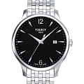 Tissot Tissot Tradition T063.610.11.057.00 Tradition T0636101105700 кварцевые мужские часы черный циферблат, браслет нержавеющая сталь — вид спереди