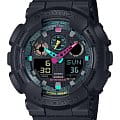 Casio Casio G-Shock GA-100MF-1ADR (GA-100MF-1A) GA-100 GA-100MF-1A электронные мужские часы черный циферблат, браслет пластик — вид спереди